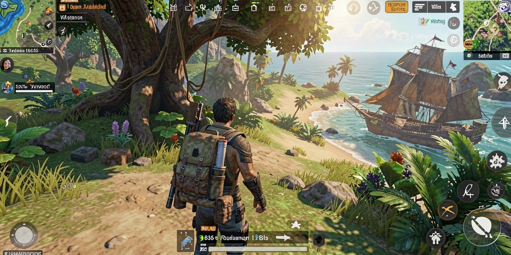 Screenshot gameplay 8364 menampilkan petualangan luas di dunia terbuka.