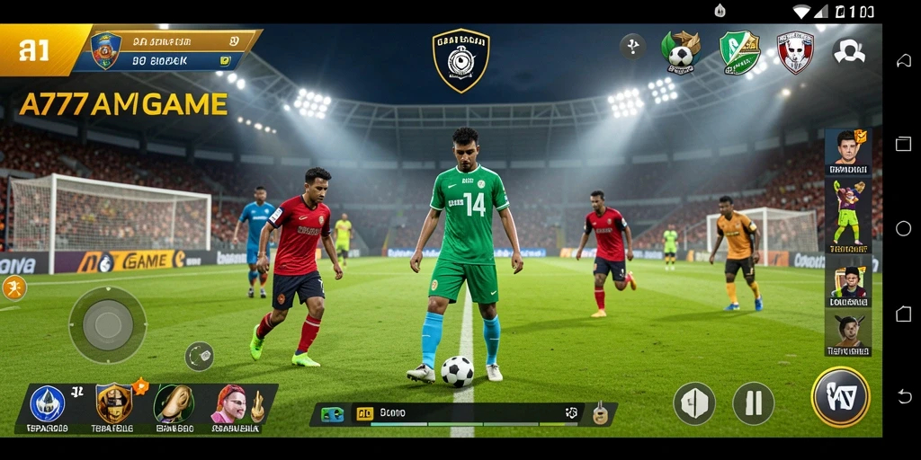 Screenshot utama A777GAME menampilkan aksi hebat pertandingan sepak bola.