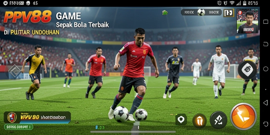 Tampilan layar gameplay PPV88 dengan aksi sepak bola yang menegangkan.